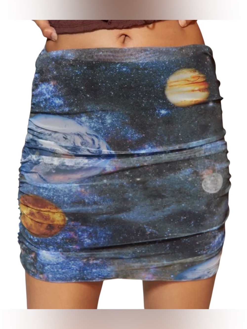 Urban Outfitters Y2K Small Liza Mesh Celestial Galaxy Mini Skirt Ruched Grunge